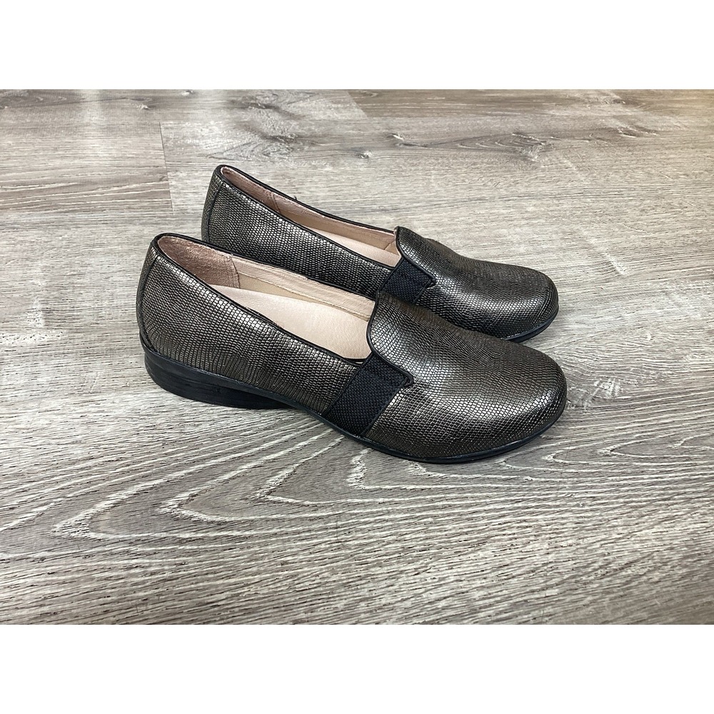 Dansko Womens Loafers Sz 6.5 37 M Metallic Lizard Print Addy Leather Slip On